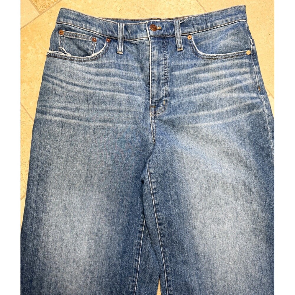 Madewell Wide-Leg Crop Jeans Medium Finney Wash Size 31 Raw Hem Light Distress - Picture 3 of 12